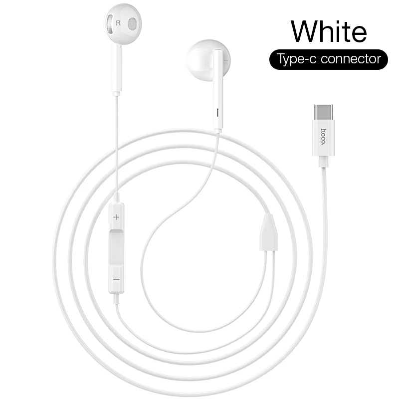 white HOCO L10 наушники Встроенный микрофон Тип C проводные наушники для Xiaomi samsung с микрофоном гарнитура - Цвет: white