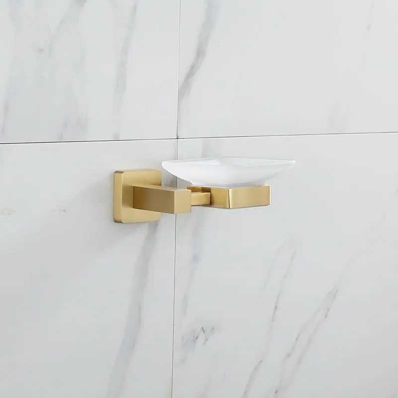 soap dish Латунные аксессуары для ванной комнаты, матовая Золотая стеклянная полка, держатель для полотенец, двойные стержни, настенный держатель для туалетной бумаги с крюком - Цвет: soap dish