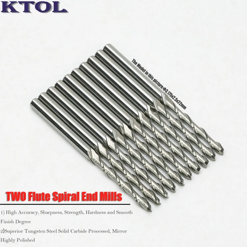 

10pc 3.175*2.5*22mm 2 Flute Carbide End Mill Cutter Spiral Router Bit for Acrylic PVC MDF Tungsten Steel Milling Cutter CNC Tool