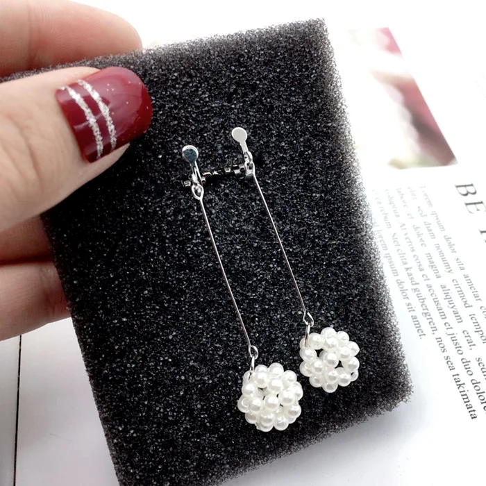Бренд Grace Jun новые пружины ручной работы длинные жемчужные шарики Клипсы Серьги и пирсинг популярные студенческие серьги Роскошные ювелирные изделия