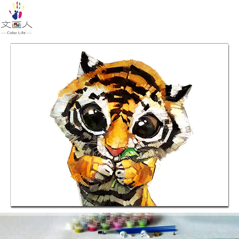 7152 cut tiger Diy раскраска краски картины по номерам кошка собака руббит свинья тигр лев волк Пингвин Панда и попугай животные картины по номерам - Цвет: 7152 cut tiger