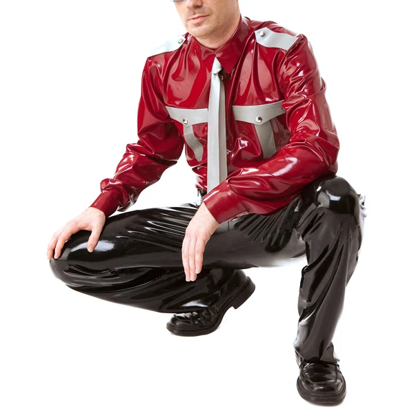 

Latex Uniform blouse For Mens Latex Coat Red Rubber Suit 0.4MM Thickness