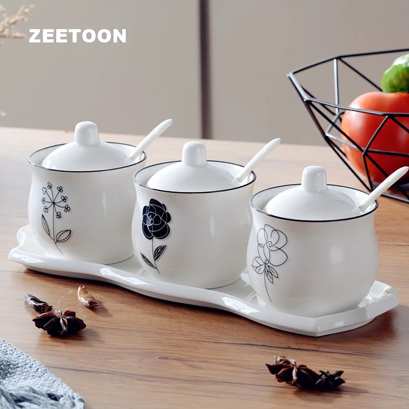 

Modern Ceramic Spice Jar Seasoning Box Salt Pepper Cumin Powder Oil Storage Jars Cans Tanks Kitchen Accessories Tools Container