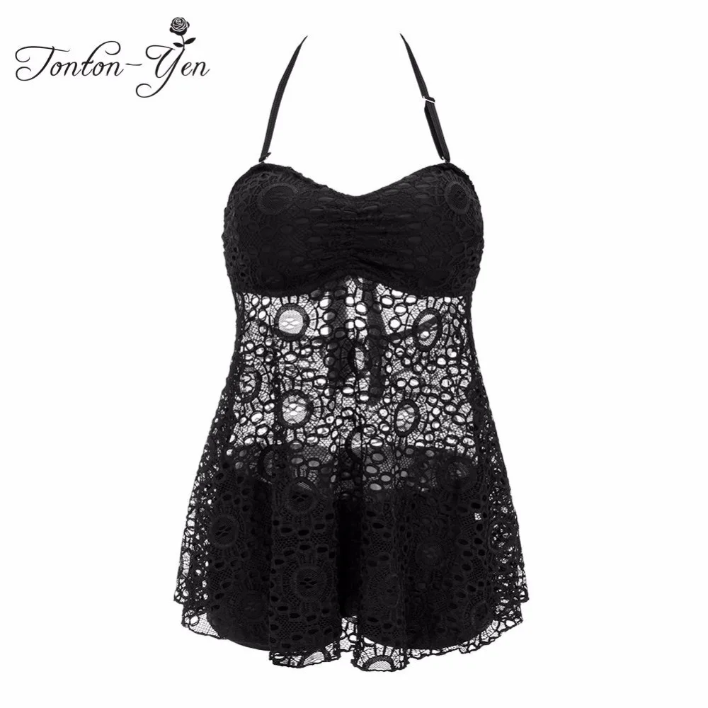 Кружевной женский купальник танкини набор открытая спина женское летнее платье