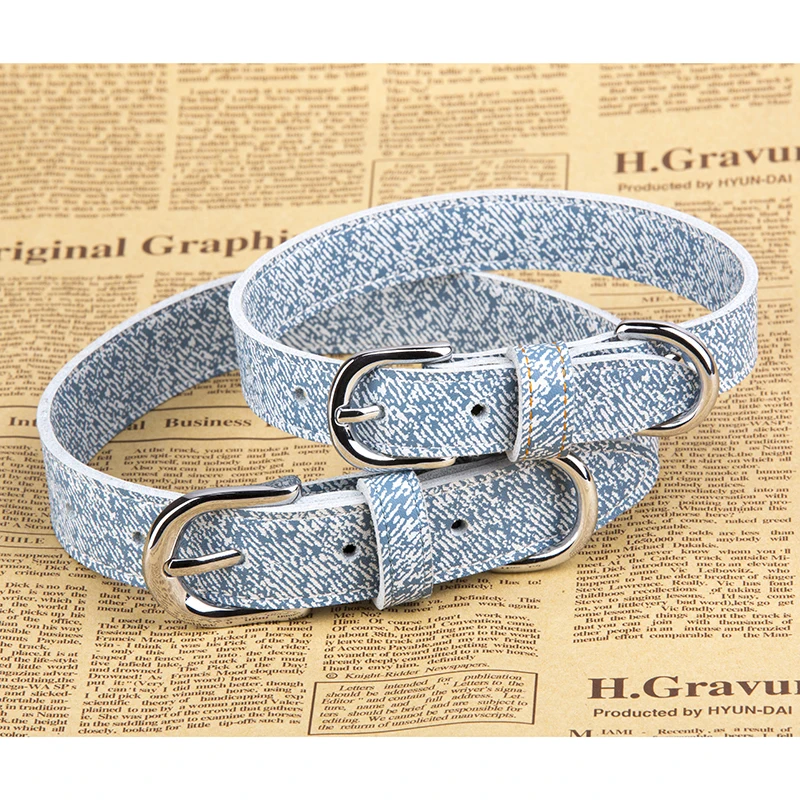 

Blue white Dieum Pint Real Leather Dog Collar For Small Dogs Medium Large Soft Adjustable Necklace Cat Pet Products Supplies