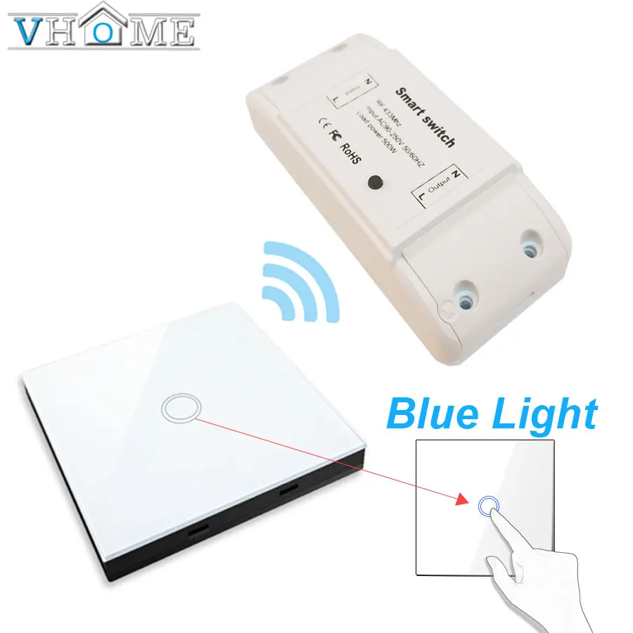 white with blue led Vhome Wireless Switch Controller Smart Remote Control Touch Light switch RF Transmitter AC220V 5A For Smart Home LED White/Black - Цвет: white with blue led