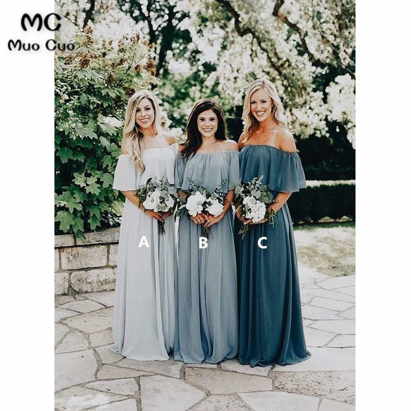 

2018 Off Shoulder Bridesmaid Dress Long with ABC Chiffon Half Sleeve Wedding Party Dress Custom Made Women Bridesmaid Dresses
