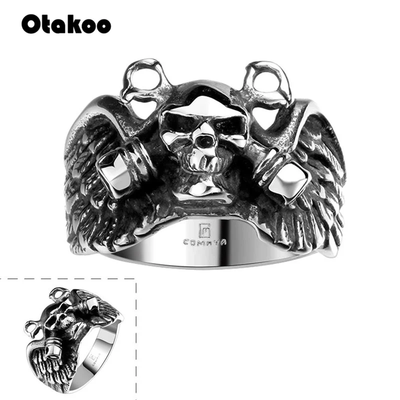 Otakoo Новинка крутое стильное серебряное кольцо с черепом крыльями 316L из