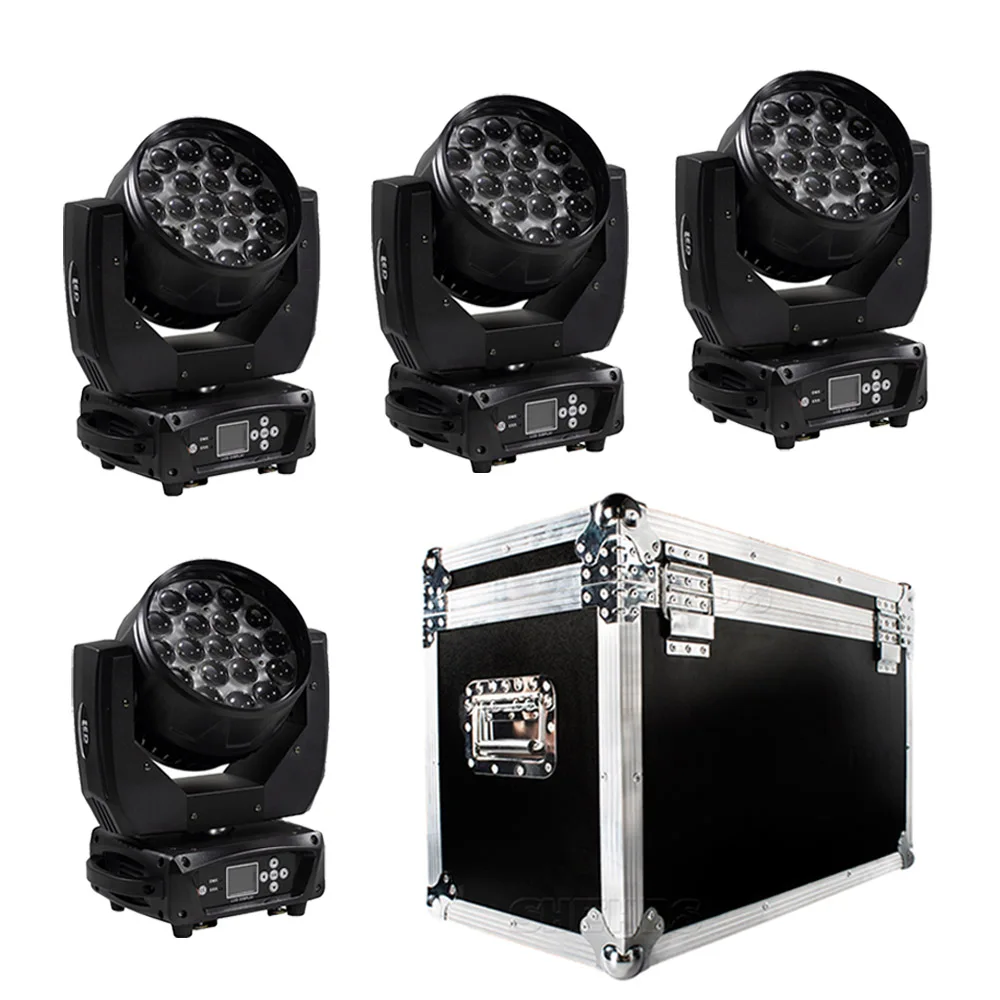 4 Lights with 1 Case 19X15 Вт светодиодный зум перемещение головы свет RGBW с эффектом стирки диджейское световое оборудование DMX512 шоу на сцене вечерние бар SHEHDS освещения 15/29 Каналы - Цвет: 4 Lights with 1 Case