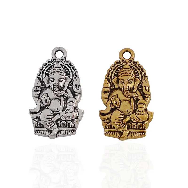 

6 Pieces Tibetan Silver/Gold Color Ganesha Buddha Elephant Charms Pendants Beads for Necklace Jewelry Making Findings 28x16mm
