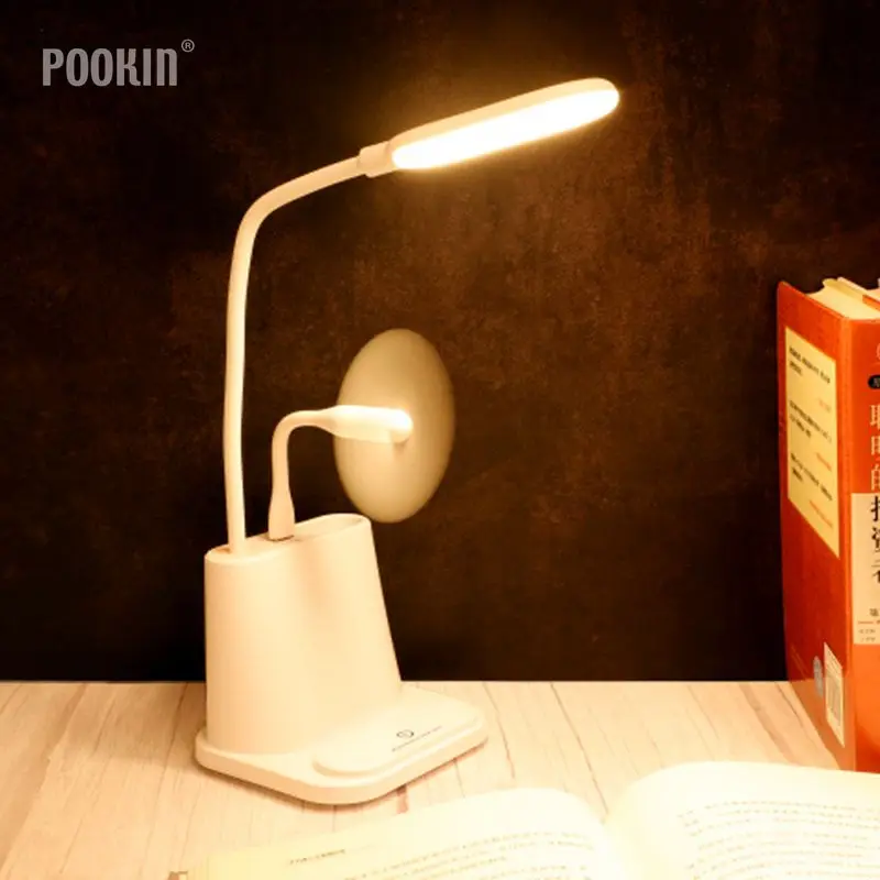 USB защита глаз затемняемый светодиодный перезаряжаемый сенсорный Сенсорная ручка контейнер Складная Настольная лампа с мини-вентилятором для домашнего чтения