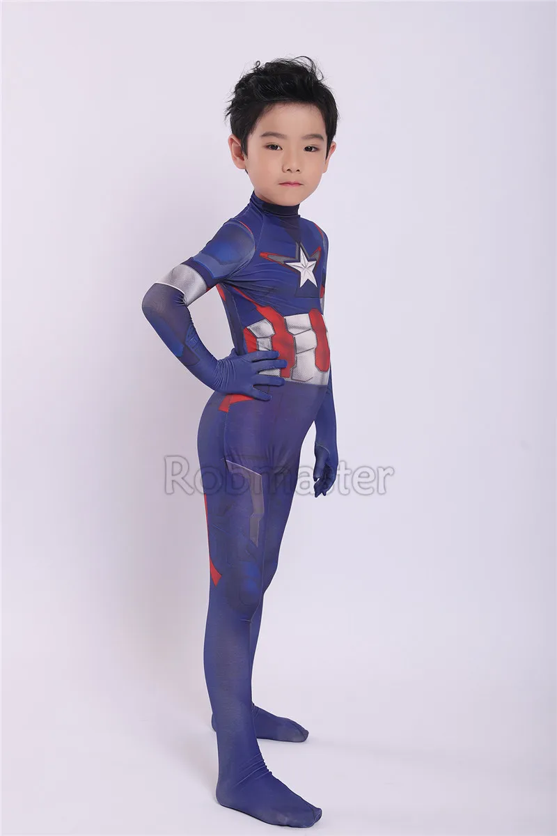 Newest Children Avengers Endgame Captain America Cosplay Costume for Boys Superhero Zentai Bodysuit Suit Jumpsuits Full Set