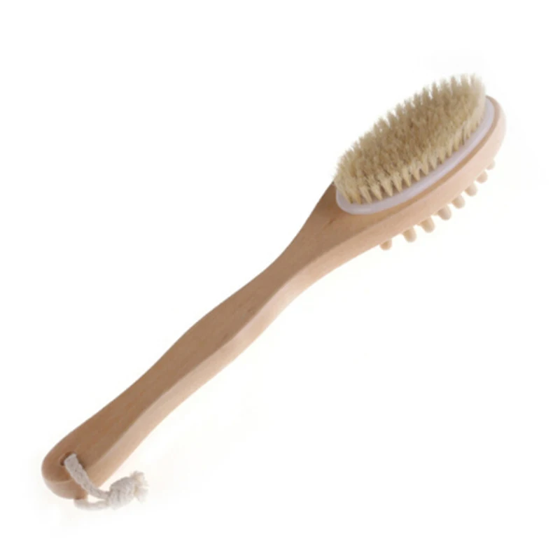 НОВАЯ щетка из натуральной щетины 2 в 1 для тела лица мытья длинная деревянная
