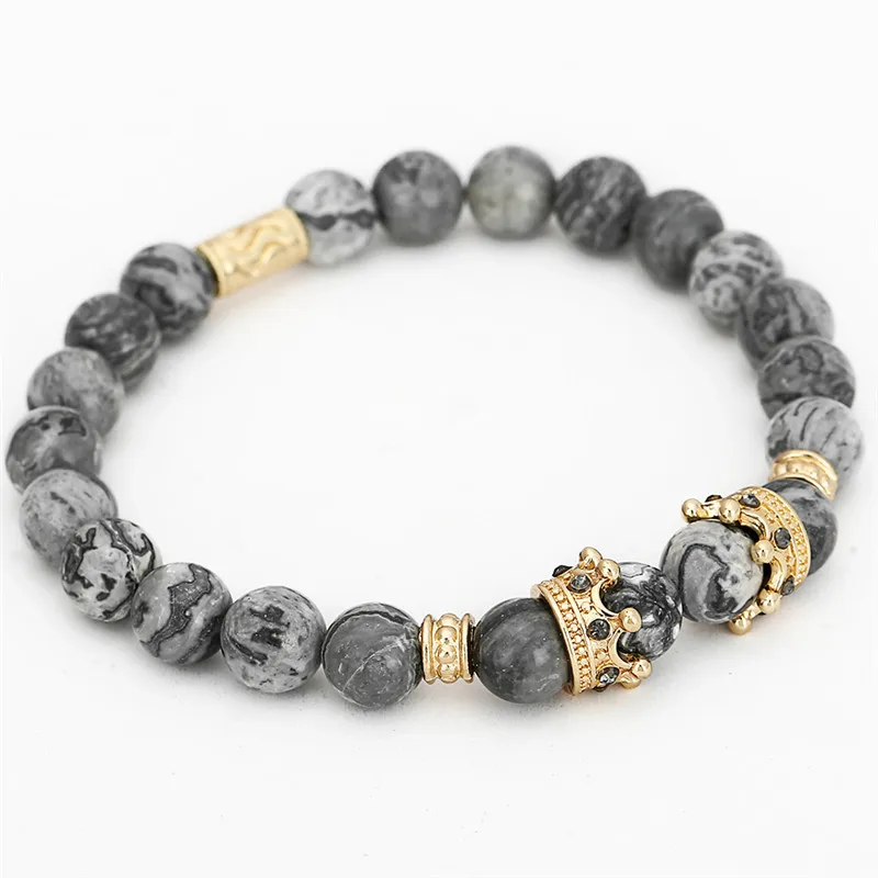 Винтажный браслет с шармом короной Pulseiras Masculinas натуральный мраморный камень