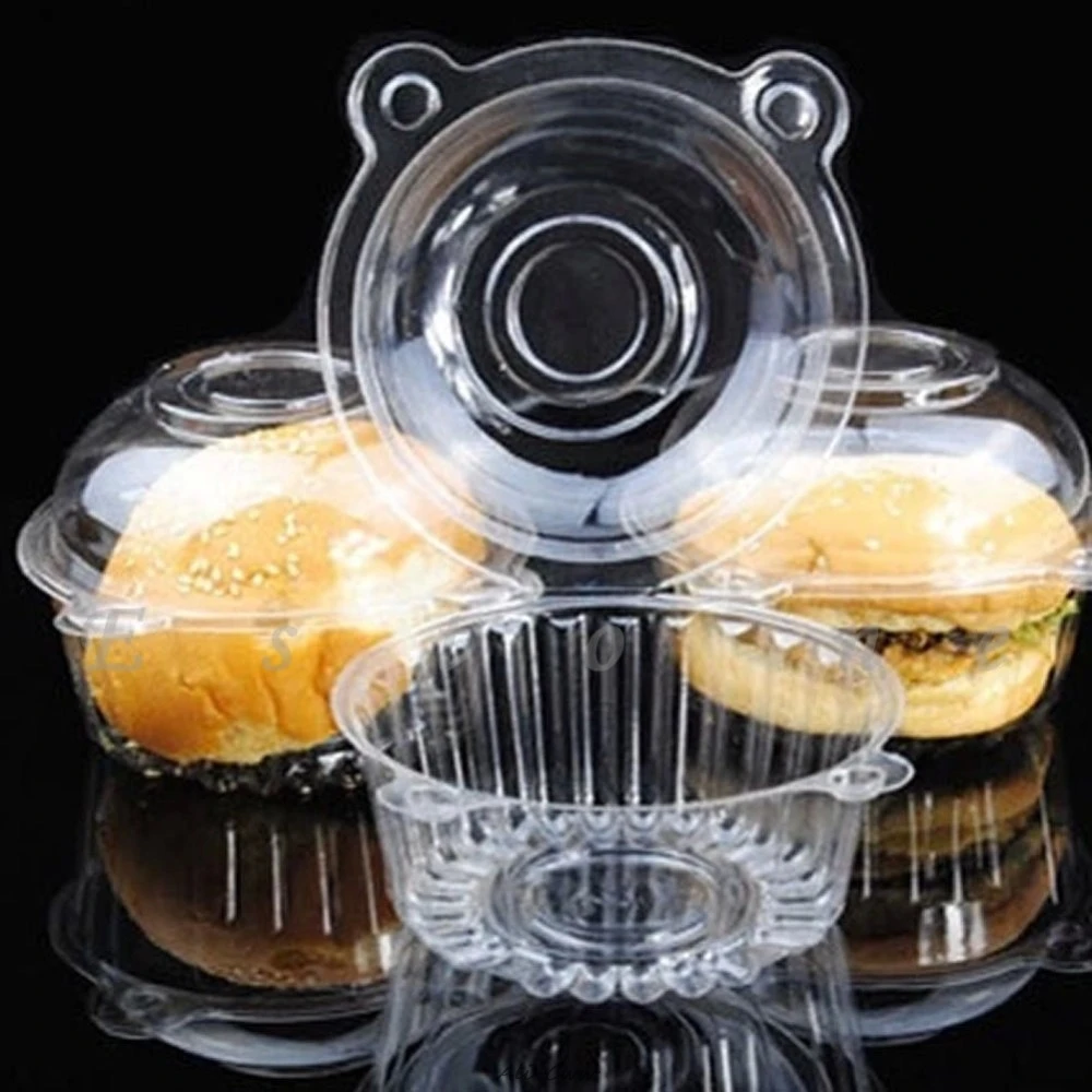 100pcs Clear Plastic Single Cupcake Cake Case Muffin Dome Holder Box Container