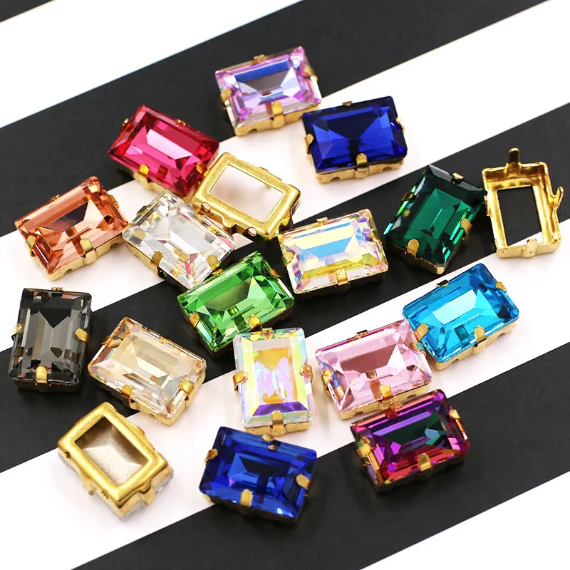 Wedding decoration 10x14mm K9 glass rhinstones crystal rectangle Hollow Gold base sew on rhinestones for clothing dress | Дом и сад