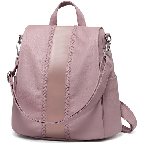 Pink VASCHY модный кожаный антикражный Женский Рюкзак Винтажный тканый уникальный мягкий школьный рюкзак для девочки-подростка дизайнерский кошелек - Цвет: Pink