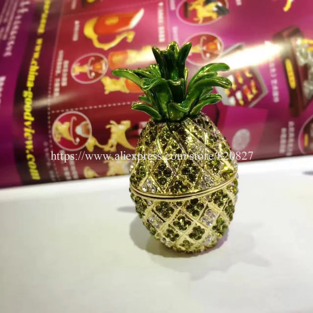 2017 New Pineapple Jeweled Trinket Box Jewelry Box Fruit Shape Secret Compartment Figurine Shiny Crystal Pineapple Display Gifts