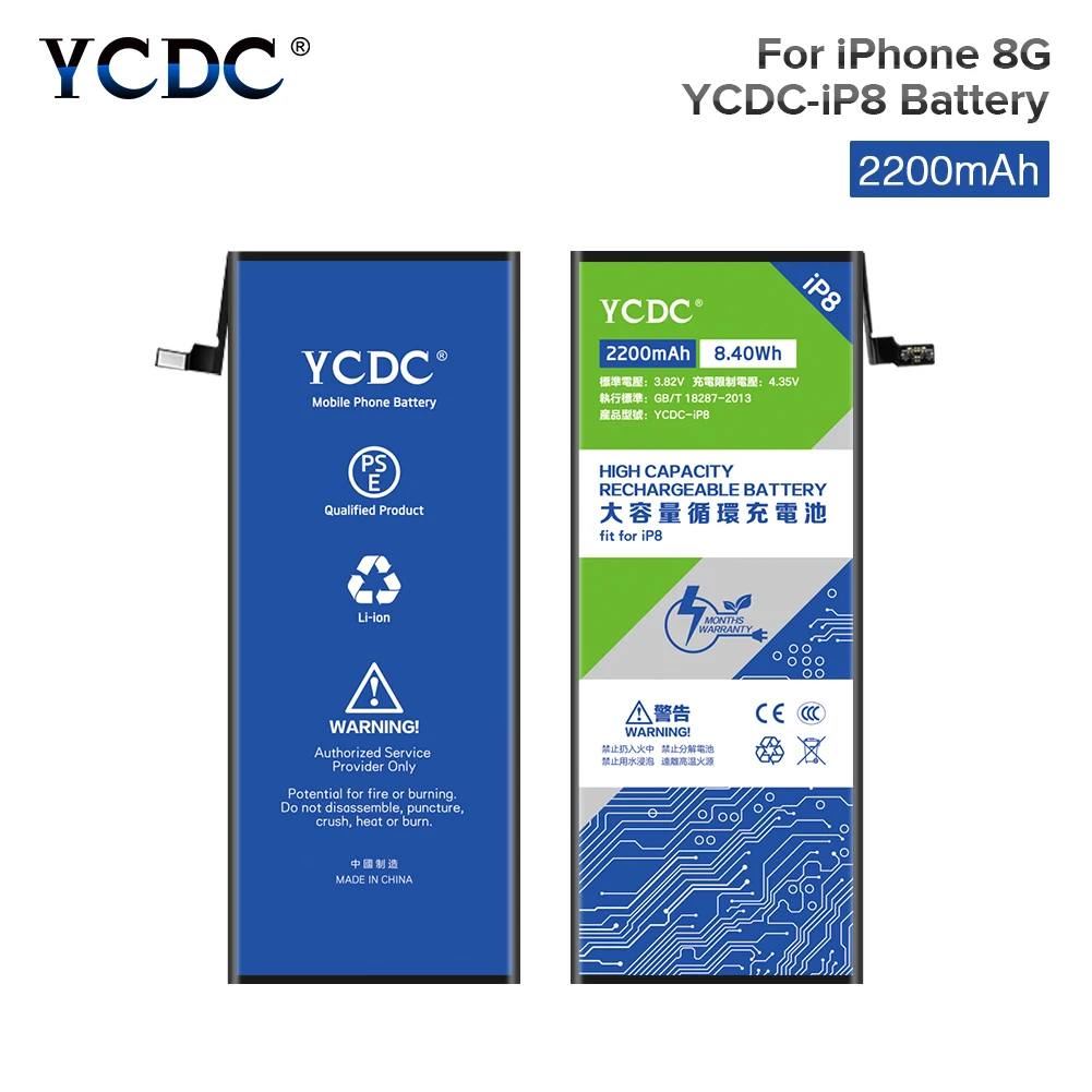 YCDC Li Ion для iPhone 8 8G iPhone8 батарея высокого качества реальная емкость 3 V 2200mAh литий