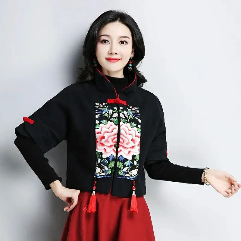 Женские китайские Топы Hanfu ретро винтажная рубашка с вышивкой Этнические женские