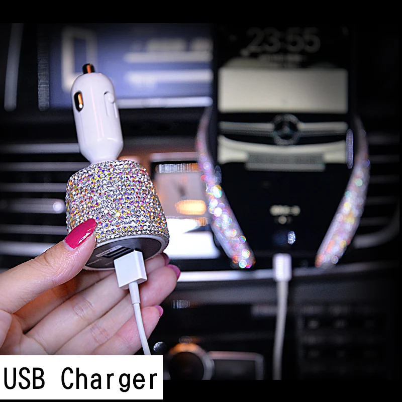 Автомобильное зарядное устройство с кристаллами и стразами двойной USB быстрая