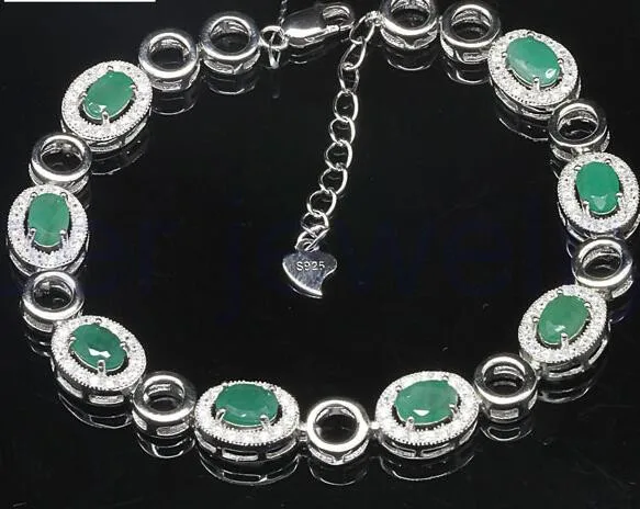Браслет цепочка с изумрудами из серебра 925 пробы 0 52 карат * 8 шт.|silver emerald bracelet|silver