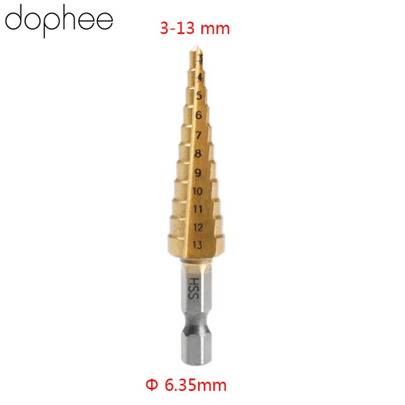 

Dophee 3-13 мм Деревообрабатывающие инструменты резец отверстий для сверления металла электроинструменты титановое ступенчатое Коническое Св...
