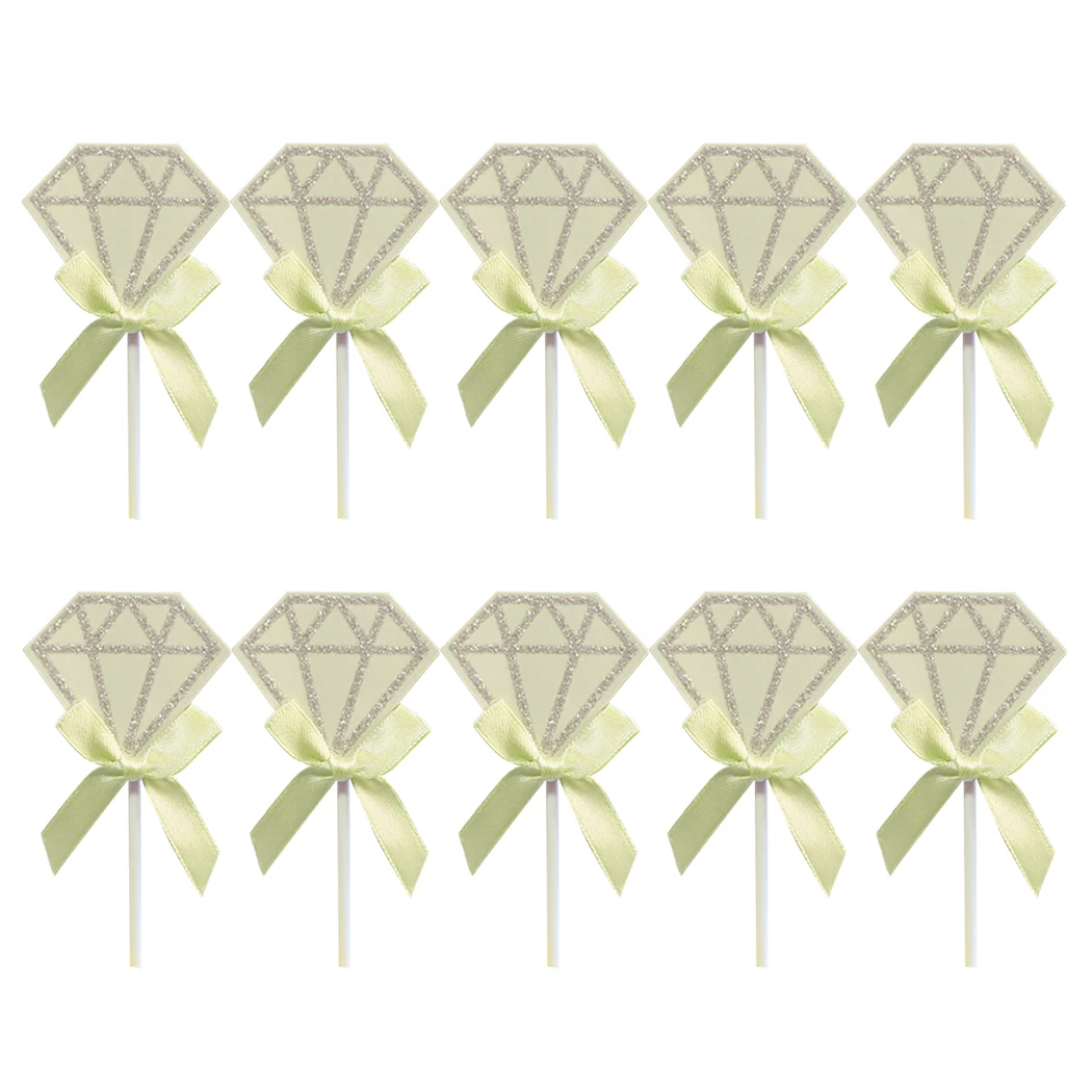 10PCS Cake Topper Glitter Diamond Bowknot Decor Party Cupcake Ornaments |