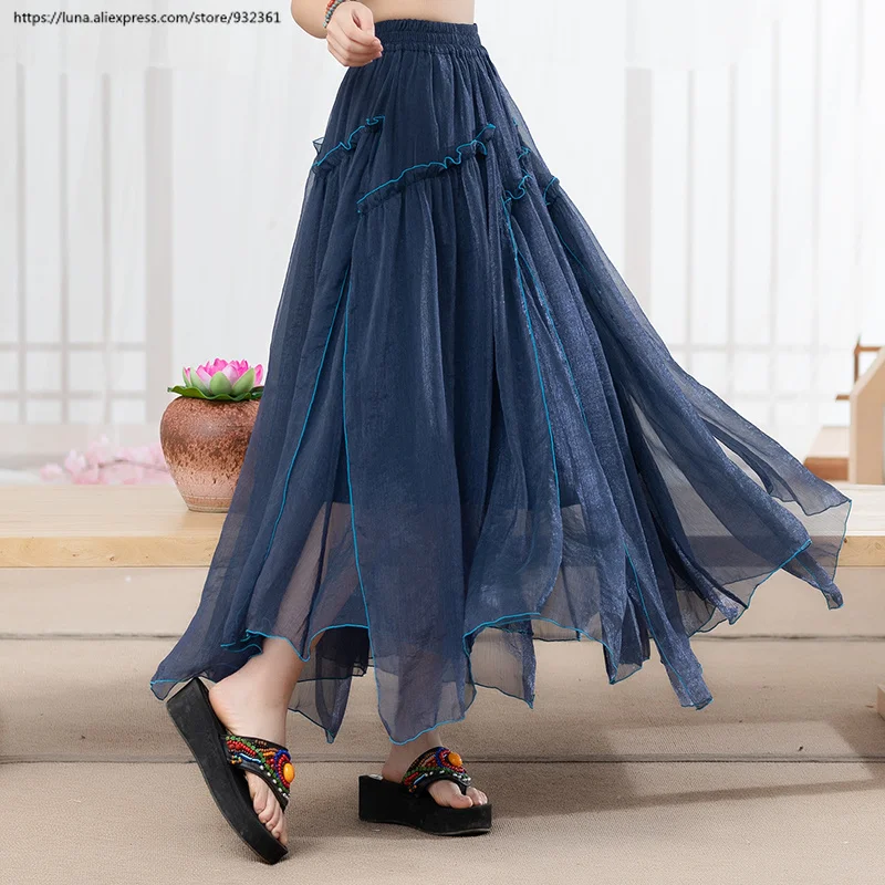 Женская двухслойная Асимметричная шифоновая юбка в стиле ретро boho женская