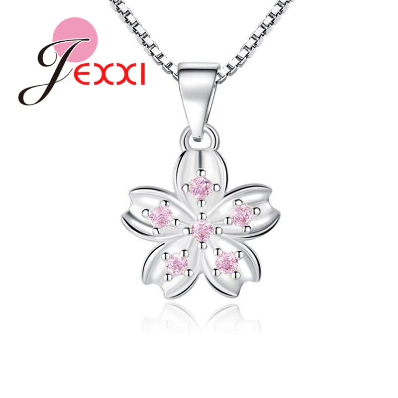 

Newest Romantic Flower Pendant Necklace For Women Sterling 925 Sterling Silver Box Chain Shiny Brillant Crystal Gifts Wholesale