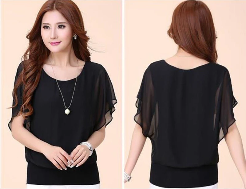 

Блузка женская с рукавом «летучая мышь», пикантный шифоновый топ с коротким рукавом, одежда большого размера, Повседневная Свободная блузк...