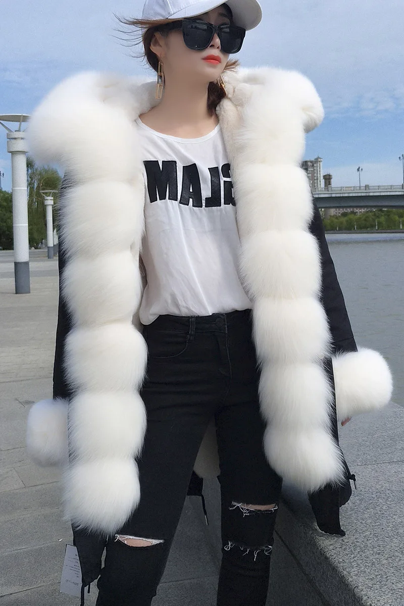 2018 Brand Long Real Fox Fur Coat With Detachable Collar Womens Winter Jackets Thick Warm Fur Lined Parka Natural Fur Coats images - 6