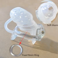 male silicone chastity cage with fixed resin ring soft thorn cock ring gay penis sleeve barbed chastity device sex toys for men