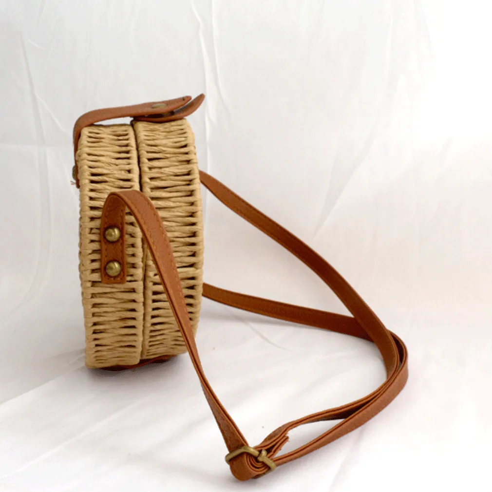 Винтажная плетеная Сумка из ротанга ручной работы ремешки искусственной кожи с