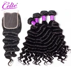 Волосы Celie, свободные, с глубокой волной, пучки с застежкой, 5 пучков, бразильские волосы Remy, пупряди с застежкой, натуральный черный цвет
