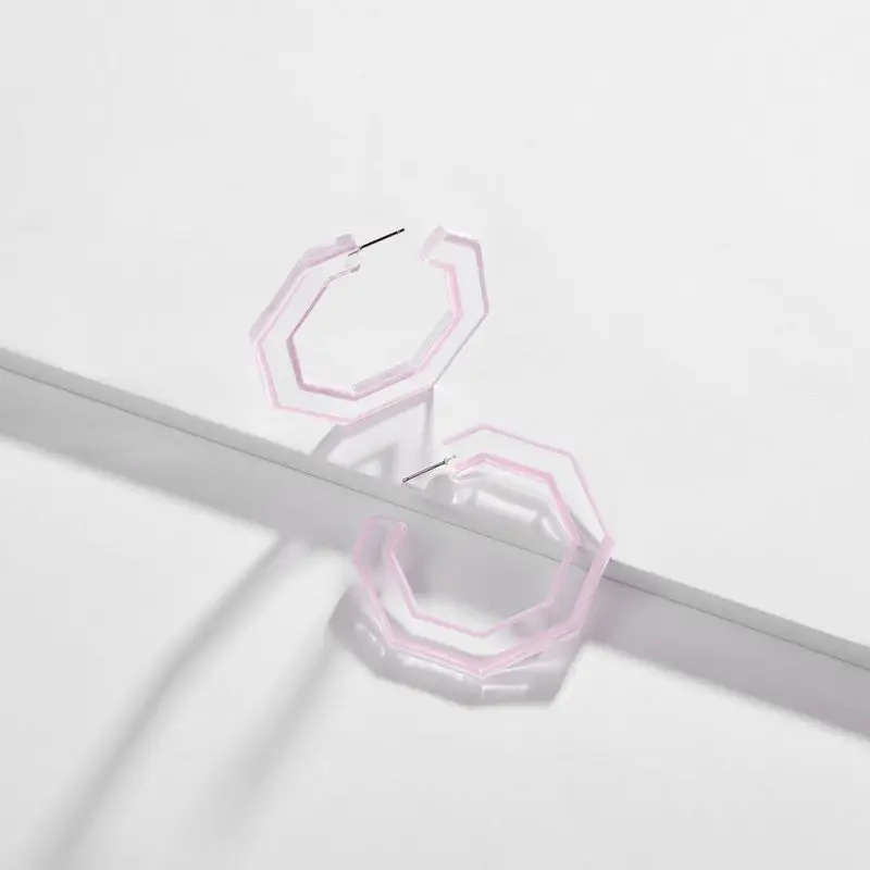 Transparent Hexagon C Shape Acetate Acrylic Hoop Earring Big Circular Women Contrast Colored Painting Large | Украшения и