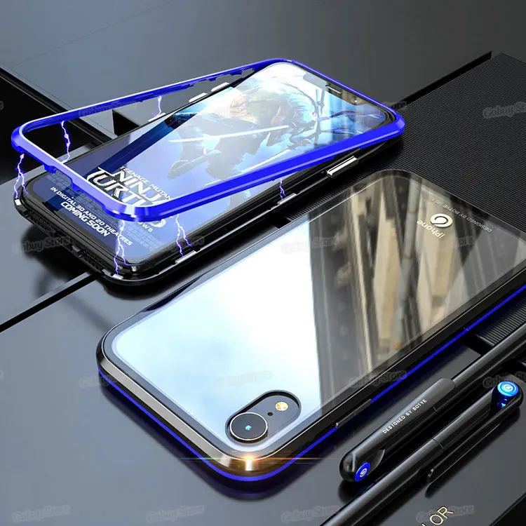 Магнитный металлический адсорбционный чехол для iPhone11pro max XR, роскошный Ультратонкий чехол из закаленного стекла для iPhone XS max, противоударный