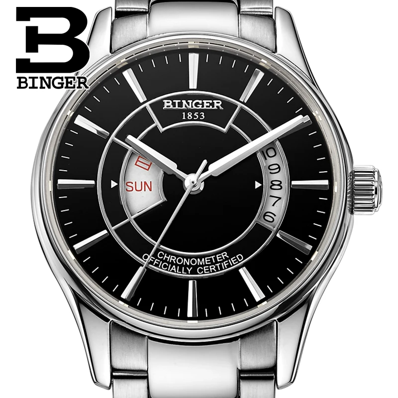 

Оригинальные роскошные швейцарские часы Бингер Брендовые мужские стальные автоматические механические самобветренные сапфировые настол...