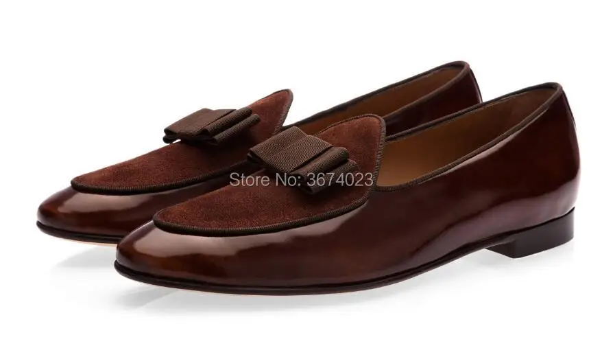 Qianruiti Patent leather Men Slippers Black Suede Loafers Bow Tie Moccasins Casual Shoes Man Flats Party Wedding | Обувь