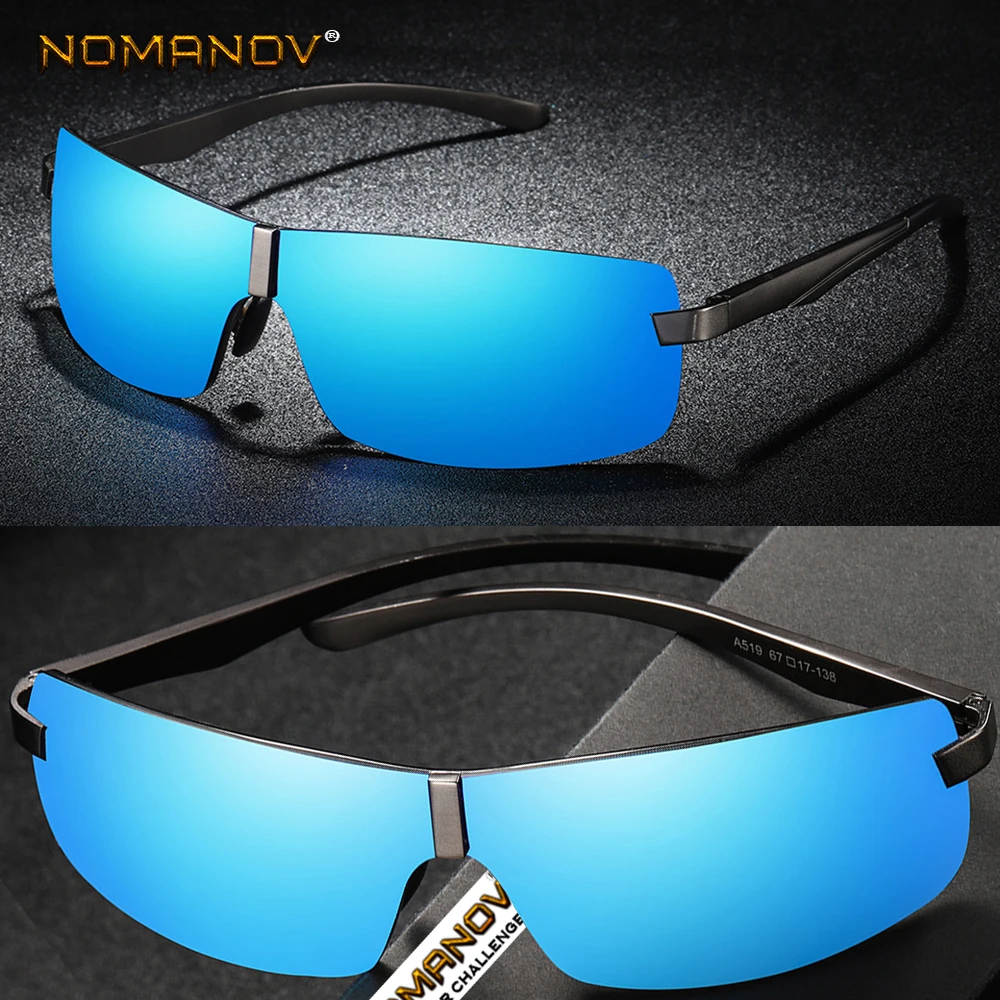 

Rimless Men Women Polarized Sunglasses Sun Glasses Al-mg Alloy Sports Cool Men Space Style Black and Mirror Blue Lenses