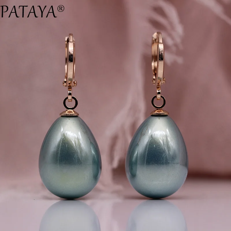 PATAYA, новые серьги в виде капель воды, жемчужные, длинные серьги, 585, розовое золото, женские модные ювелирные изделия, для свадьбы, вечеринки, простые, тонкие, большие висячие серьги