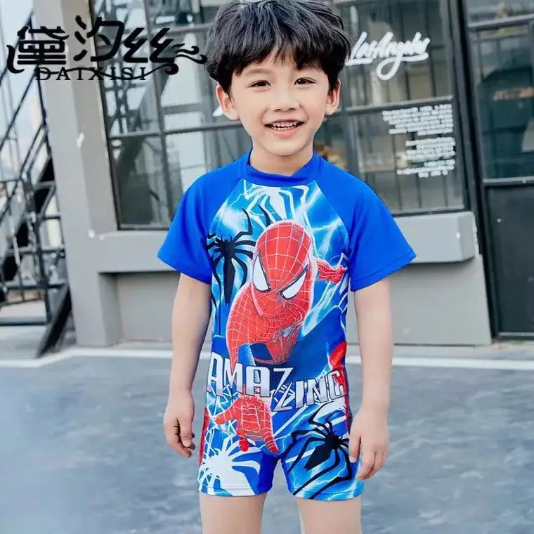 

Children's Swimsuit One Piece Striped UV Protection Sunscreen Short Sleeves Swimwear boys Patchwork Swim Suit