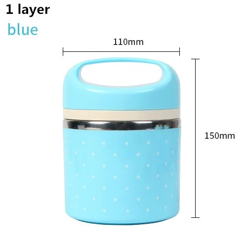 blue 1 layer DUOLVQI портативный милый мини-термоконтейнер из нержавеющей стали для еды для детей, для пикника, Bento Box, герметичный контейнер для хранения продуктов питания - Цвет: blue 1 layer