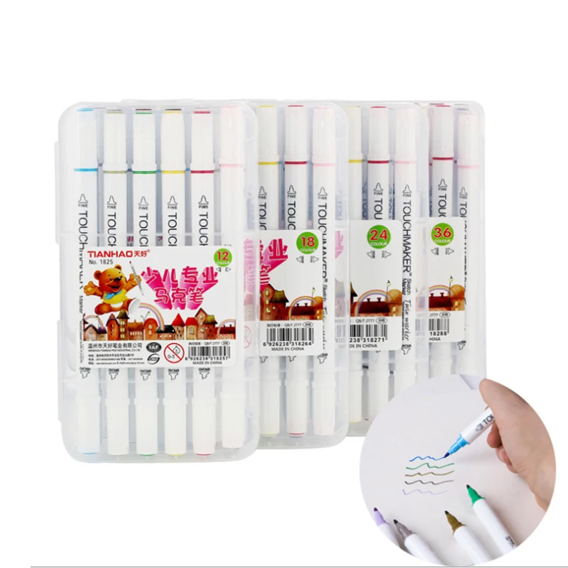 

TH 12/18/24/36/48Colors Pen Marker Set Dual Head Sketch Markers Brush Pen For Draw Manga Animation Design Art Supplies kawaii