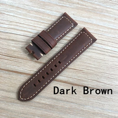 24mm Dark Brown Аксессуары для часов Ремешок 24 мм Brwon Синий Красный Белый Винтаж Crazy Horse mate пояса из натуральной кожи Часы Для Panerai PAM ремень - Цвет ремешка: 24mm Dark Brown