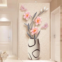 custom any size murals wallpaper european style 3d stereo vase floral wall cloth living room hotel entrance backdrop wall papers