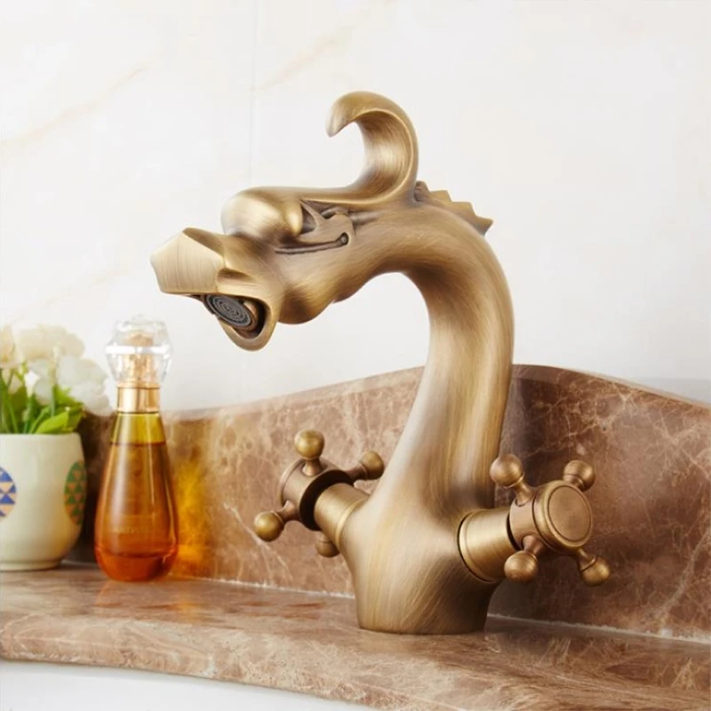 Фото В Форме Дракона смеситель для ванной комнаты кран раковины из латуни античный
