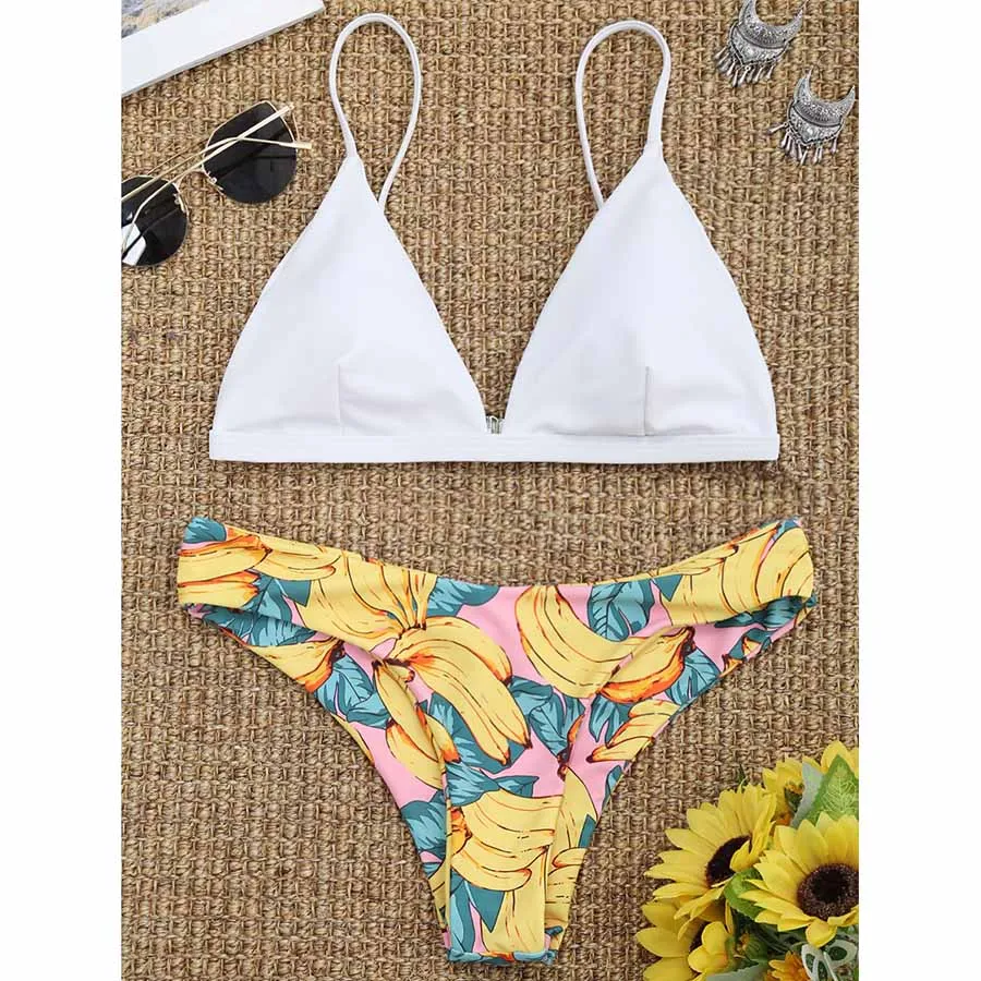 Симпатичные банан печати Push Up комплект бикини Для женщин сексуальные