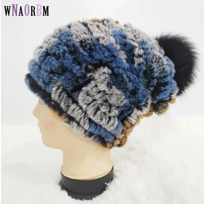 Шапка из меха кролика Рекс женская Elasitc теплый вязанный натуральная шерсть