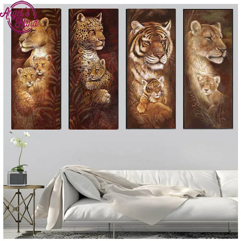 

4pc Animal Diamond Embroidery 5D DIY Diamond Painting Christmas Tigers And Giraffes Cross Stitch Full square Rhinestone Mosaic